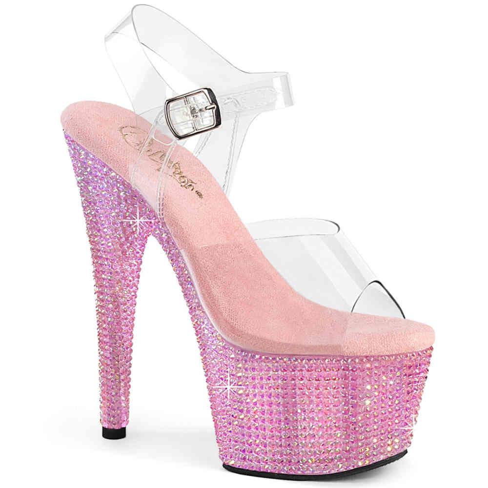 Pleaser - BEJEWELED708RRS Sandale à bride à la cheville, Pole dance chaussures - Rose/Transparent Product image